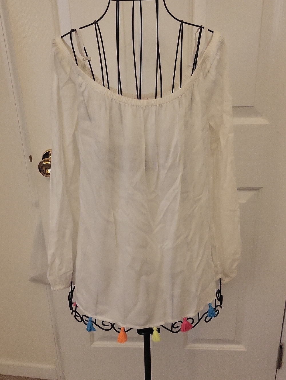 Lilly Pulitzer White Off-Shoulder Enna Tassel Trim Top